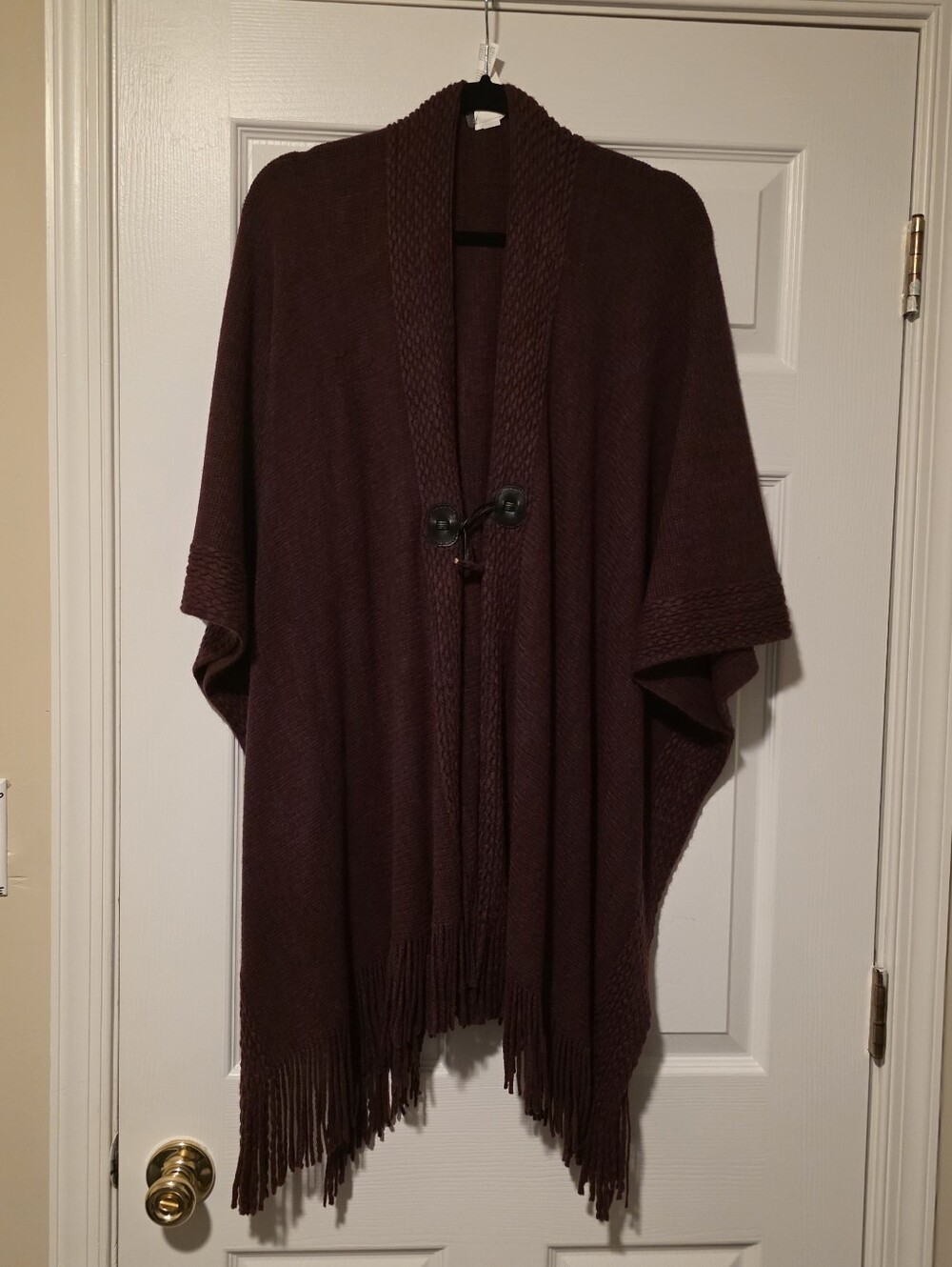 Women's Maroon Fringe Shawl Cardigan Sweater